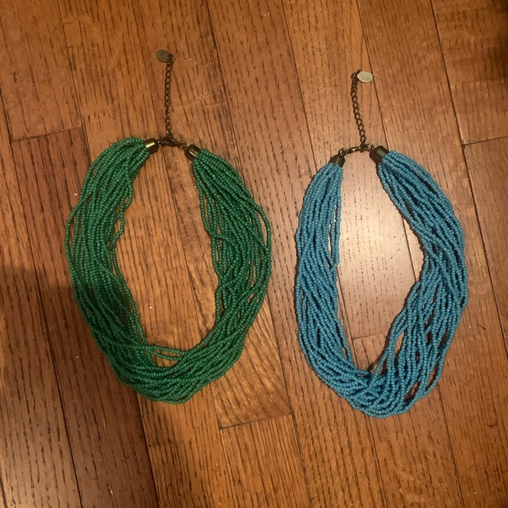 Two beaded necklace. emerald green, aqua